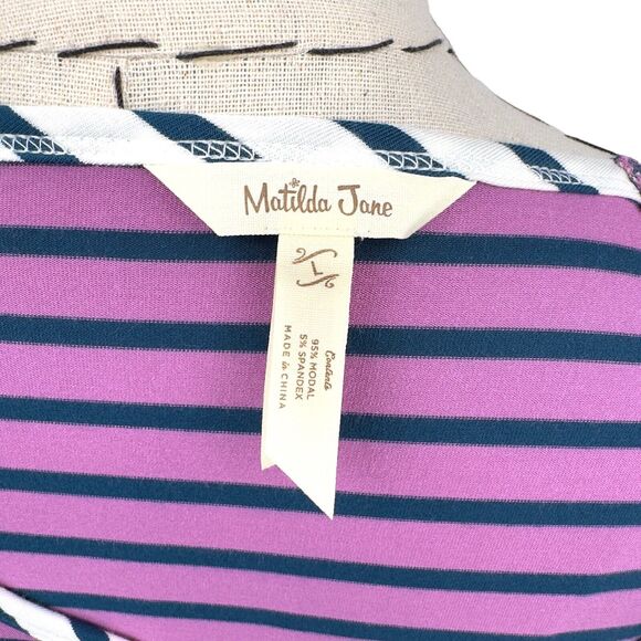 Matilda Jane Long Sleeve Top Womens Size Large Purple Stripe Front Pockets - Picture 8 of 14